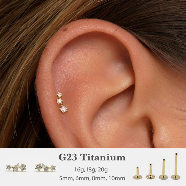20G/18G/16G Climber Push Pin Labret • Threadless Flat Back Earring • Tragus Stud • Flat Back Stud • Helix Stud • Nose Stud