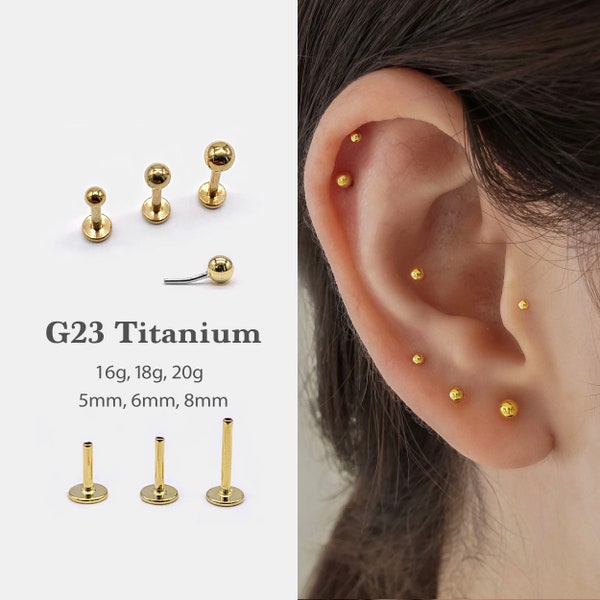 20G/18G/16G Ball Stud Push Pin Labret •  Threadless Flat Back Earring • Tragus Stud • Flat Back Stud • Helix Stud •Cartilage Stud •Nose Stud