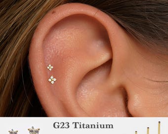 20G/18G/16G Flower Stud Push Pin Labret •  Threadless Flat Back Earring • Tragus Stud • Flat Back Stud • Helix Stud • Cartilage•Nose Stud jj