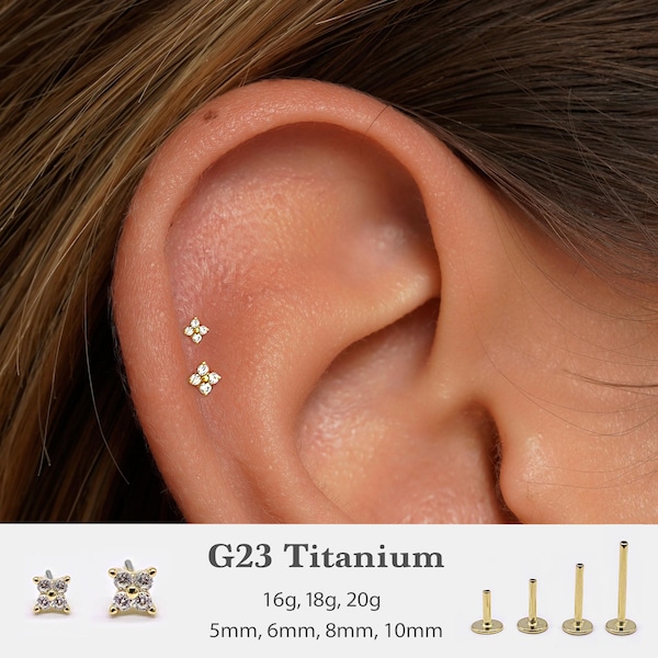 20G/18G/16G Flower Stud Push Pin Labret •  Threadless Flat Back Earring • Tragus Stud • Flat Back Stud • Helix Stud • Cartilage•Nose Stud