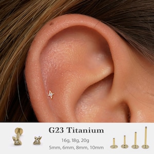20G/18G/16G Tiny Star Push Pin Labret •  Threadless Flat Back Earring • Tragus Stud • Flat Back Stud • Helix Stud • Cartilage Stud•Nose ring