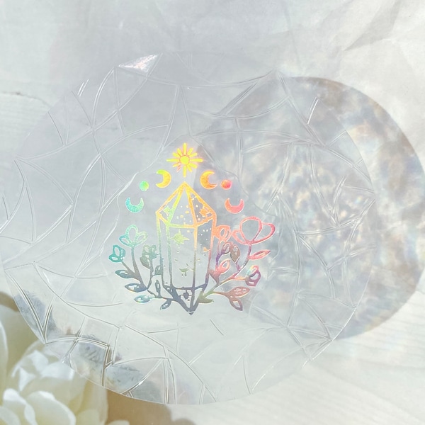 Crystal moon phase suncatcher sticker, holographic window decal, rainbow maker decor