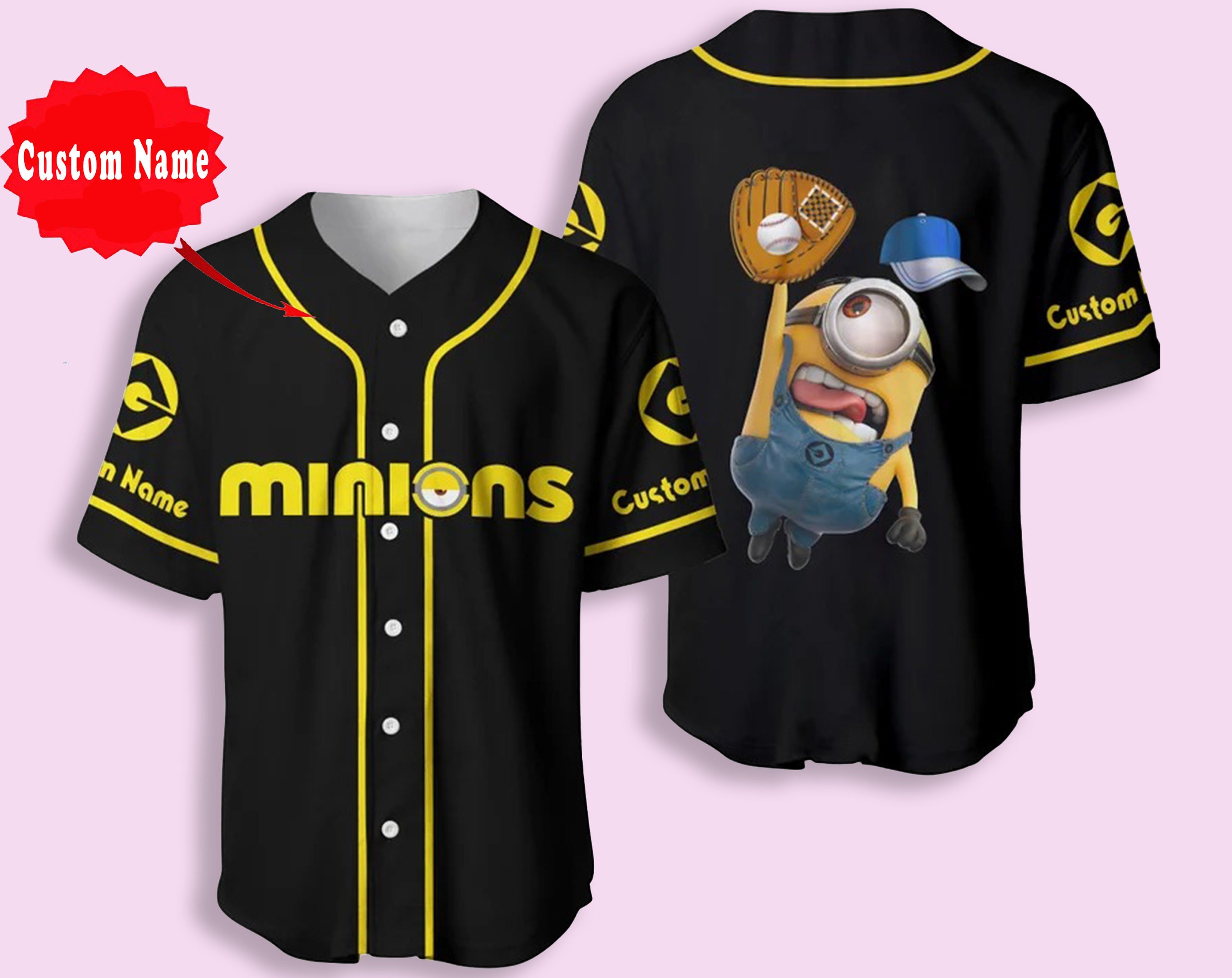 Minions Black Yellow Blue Cartoon Baseball Jersey, Funny Gift Christmas  designed & sold by Printerval