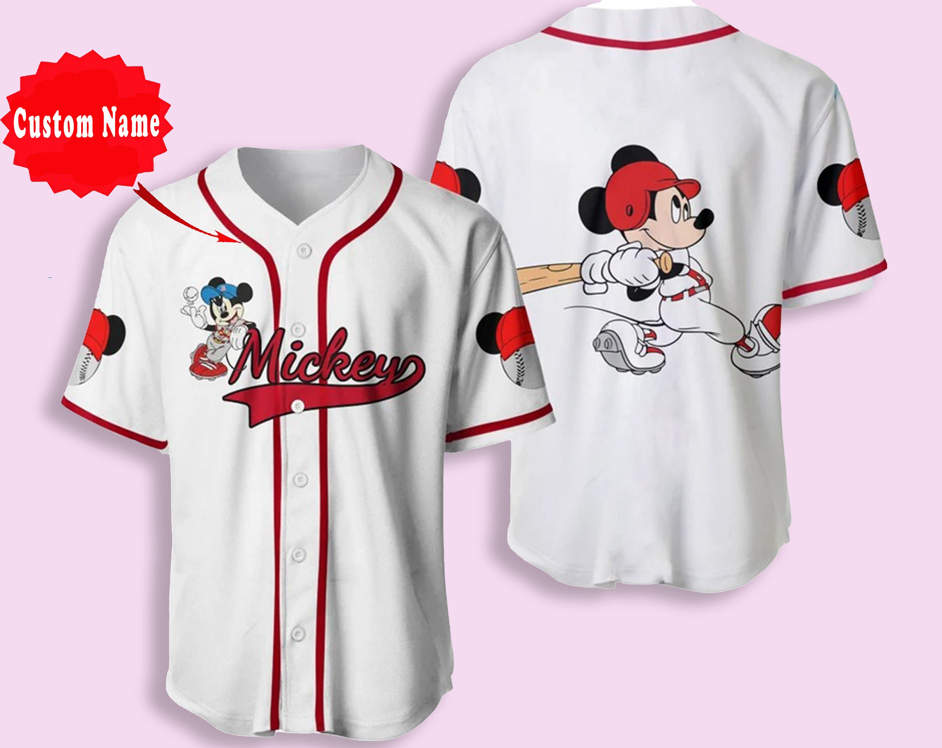 Mickey Mouse White Red Disney Cartoon Baseball Jersey, Gift Christmas  designed & sold by Printerval