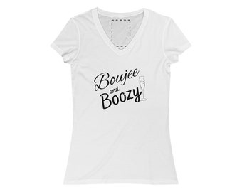 Bachelorette Party Boujee and Boozy Women's Jersey Short Sleeve V-Neck Tee