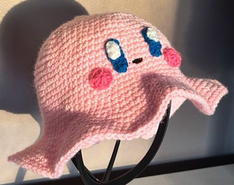 Padrão para download de chapéu de balde Kirby de crochê