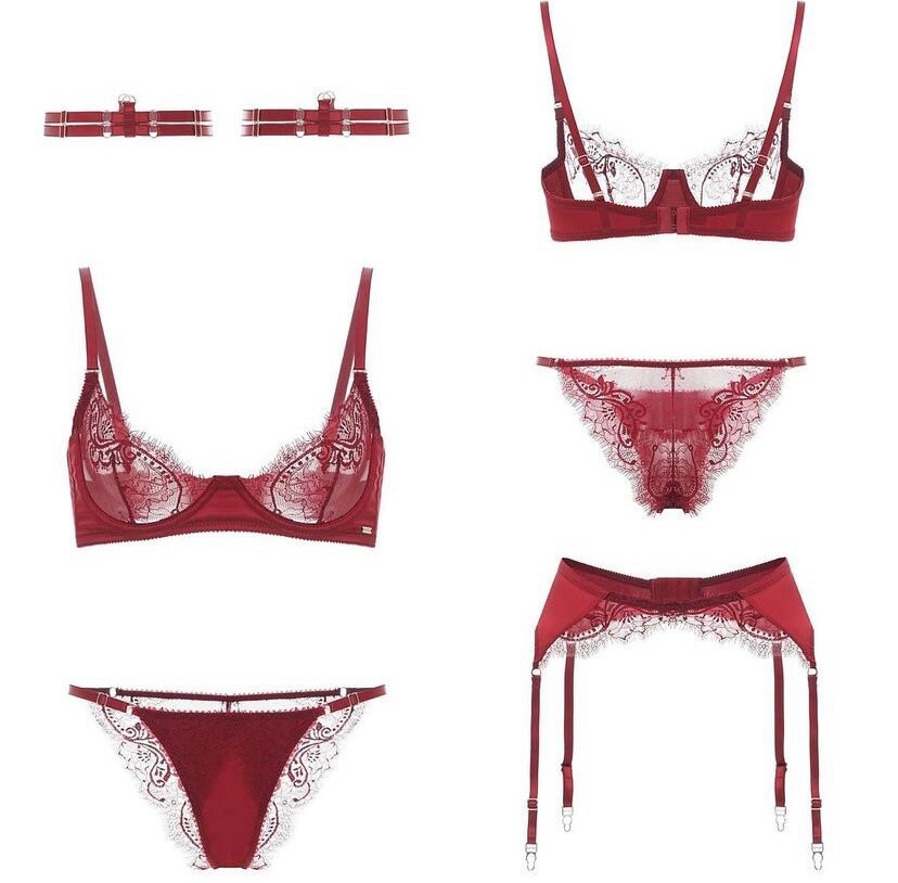 Burgundy Faux Leather and Lace Lingerie Set