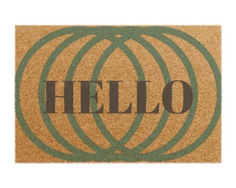 Paillasson Hello avec police d'écriture, tapis de bienvenue en fibre de coco, tapis d'entrée extérieur, décoration d'intérieur, cadeau personnalisé, paillasson Hello en fibre de coco naturel