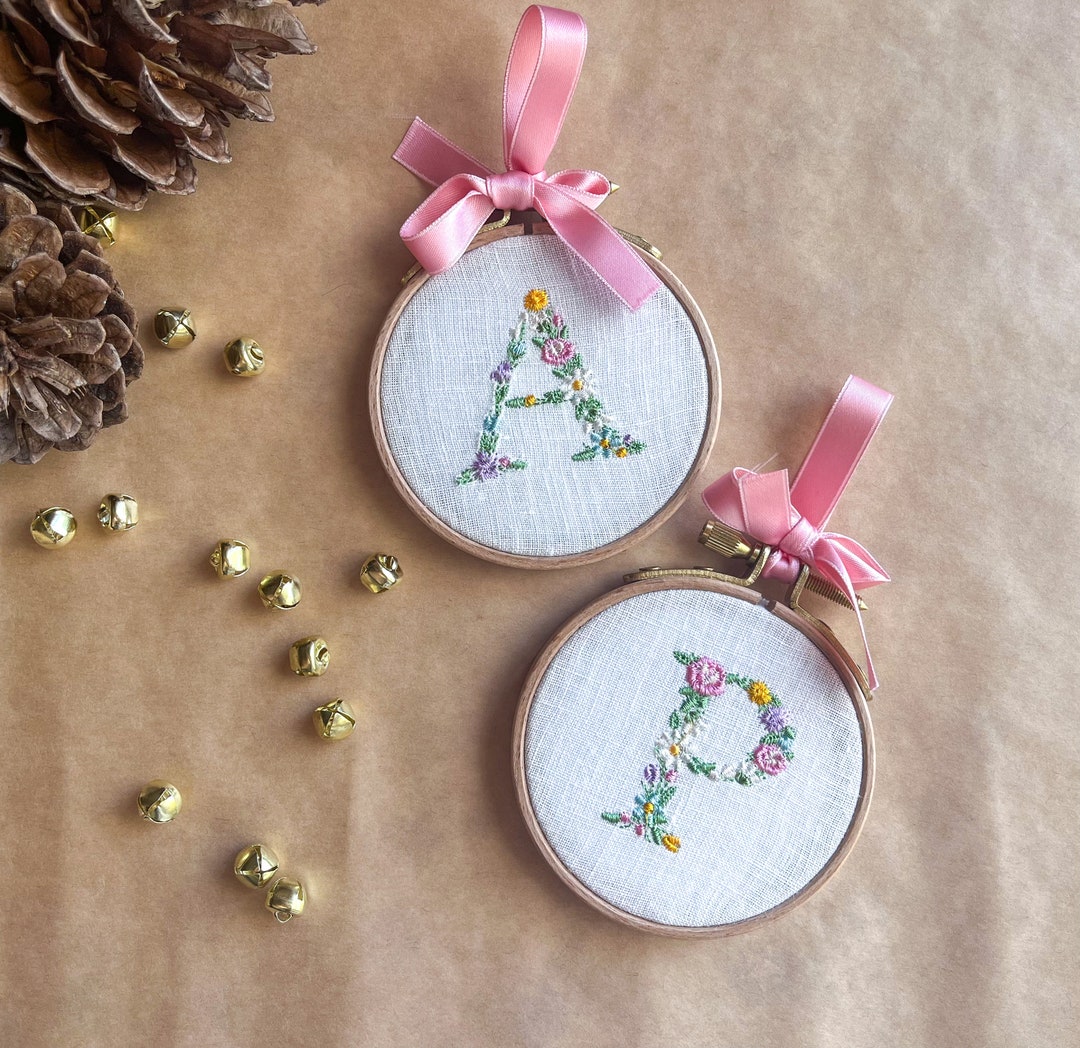 Pink Flower Christmas Tree Decoration Personalized Heirloom Ornament in Girly Colors Embroidered