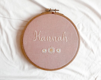First name embroidered hoop with personalization, baby name announcement plaque, unique newborn birth sign, floral embroidery, nursery decor