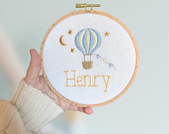 Hot air balloon baby sign personalized with first name | pregnancy and newborn announcement | baby boy nursery decor and door hanging