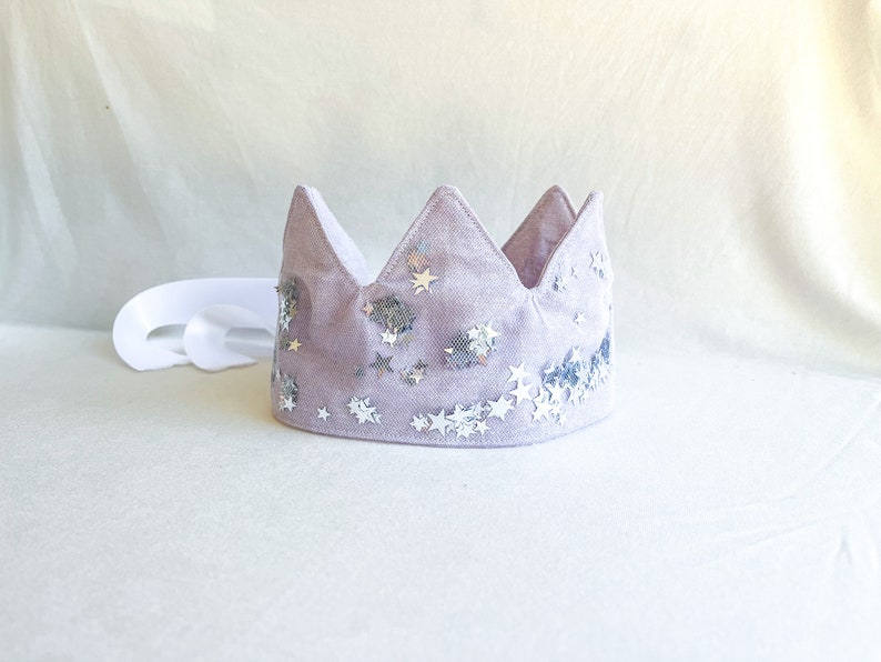 Fabric princess crowns with sequins, linen fairy dress up costume accessory, birthday present for little girl, stocking stuffer for children image 8