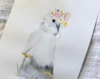 Bunny wall art with flower crown | painting for girls bedroom or nursery | watercolor digital download jpeg