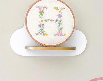First letter initial nursery decor embroidered with flowers and leaves, floral girls nursery decor, personalized keepsake for baby girl