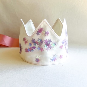 Fabric princess crowns with sequins, linen fairy dress up costume accessory, birthday present for little girl, stocking stuffer for children image 3