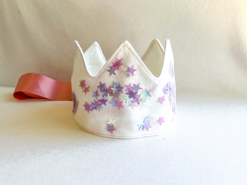 Fabric princess crowns with sequins, linen fairy dress up costume accessory, birthday present for little girl, stocking stuffer for children image 3