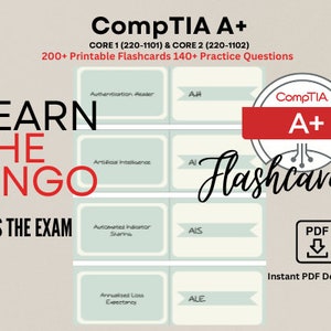 CompTIA A+ Esame Core 1 220-1101 e Esame Core 2 220-1102 Set completo di flashcard con acronimi in PDF - Download istantaneo