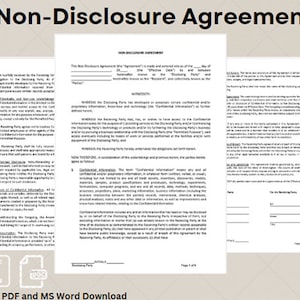 Non-Disclosure Agreement Template, NDA Template, NDA Form, Non Disclosure, Contract Template, Business Disclosure, NDA Agreement, ms word