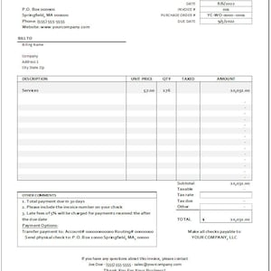ソフトウェア開発者向け請求書テンプレート - Excel、緑と白のレイアウト（即時ダウンロード） 画像 3