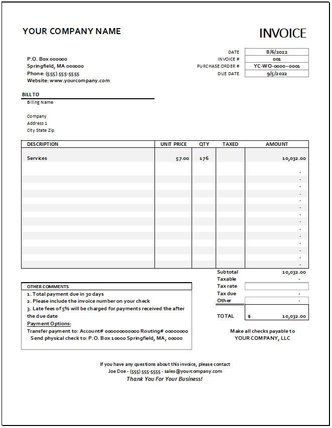 Backend Developer Invoice Software Developer Invoice Template - Excel, Green & White Layout ...