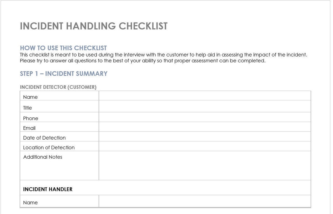 Incident Response Checklist Cyber Event Form Editable Word Docx Instant