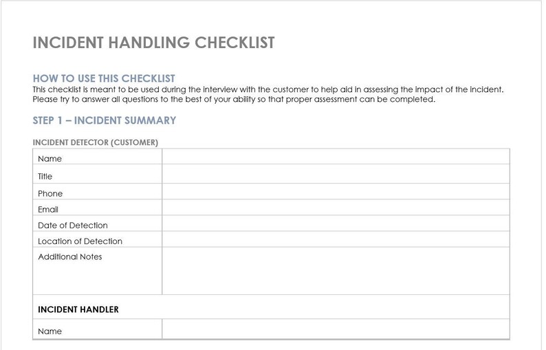 Incident Response Checklist Cyber Event Form Editable Word Docx Instant