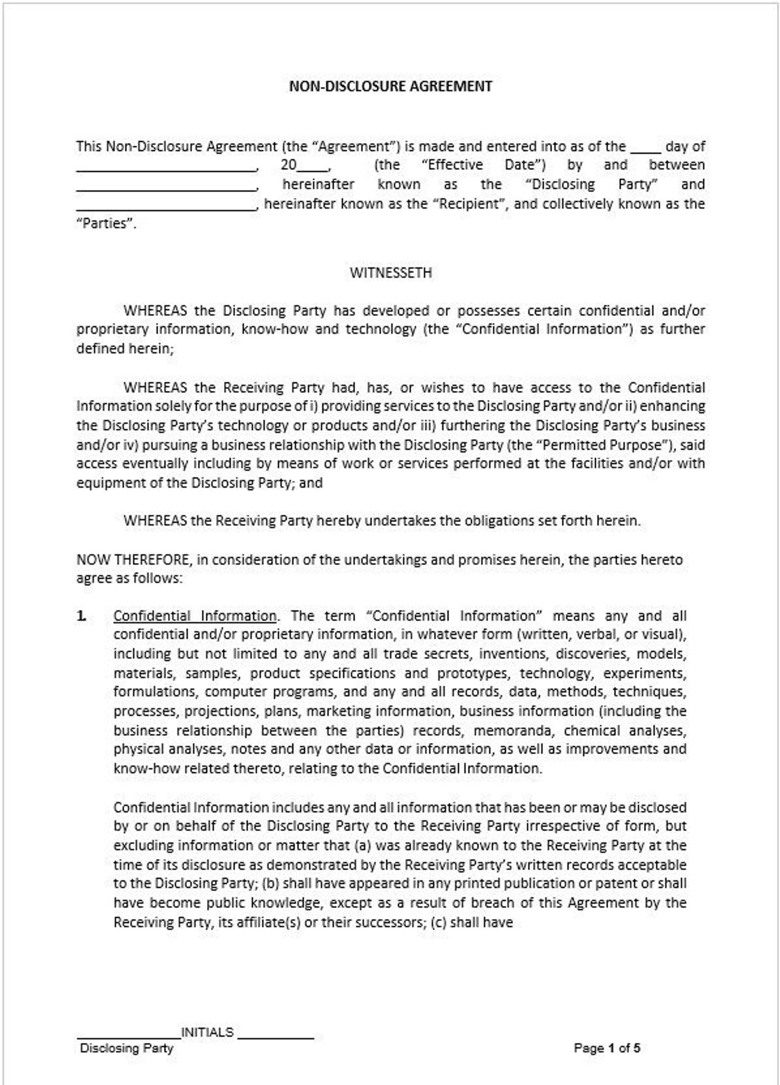 Non-disclosure Agreement Template, NDA Template, NDA Form, Non ...