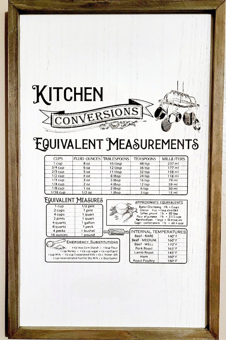 Wood Frame Kitchen Conversion Chart: Cooking Decor (18.82x11.89) - Etsy