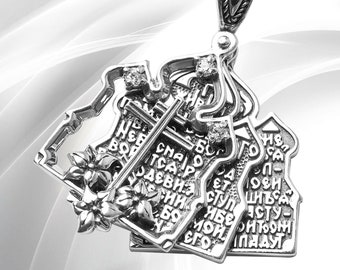 Jewelry Orthodox pendant &quot;Prayer Shield&quot; with cubic zirconia