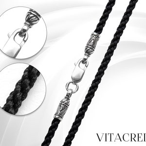 Silk cord with clasp Black cord necklace for pendant 925 sterling silver Cord pendant for men 2mm