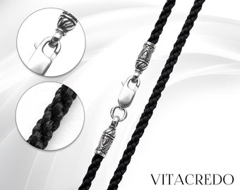 Silk cord with clasp Black cord necklace for pendant 925 sterling silver Cord pendant for men 2mm