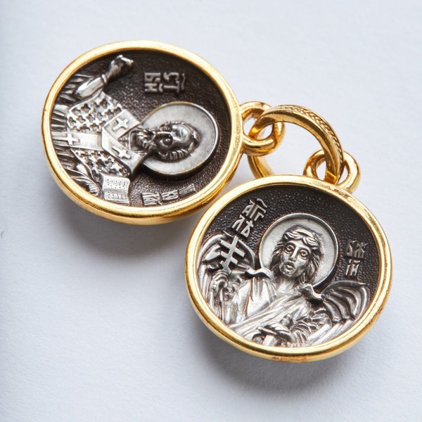 Orthodox sterling silver pendant Locket circular Pendant Saint Nicholas Christian silver pendant Icon Necklace St Nicolas protection amulet