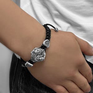 Christian orthodox bracelet Black silk cord Braided bracelet men Religious bracelets sterling silver 925