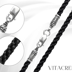 Jewelry cord with silver closure Black String Necklace Black cord for pendant Silver Clasp