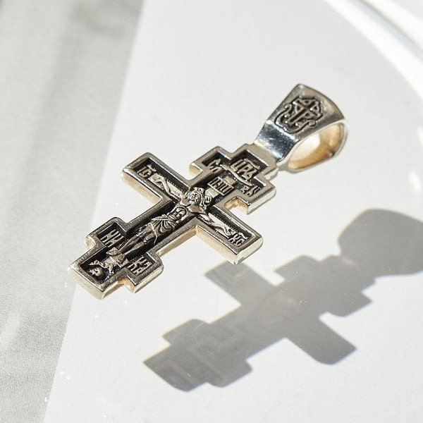 Greek style orthodox silver cross necklace, christian cross pendant, crucifix jewelry gift, greek cross, orthodox baptism