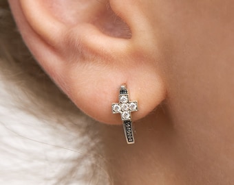 Silver jewelry cross earrings