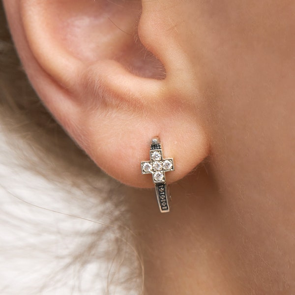 Cross Earrings Silver Orthodox Elegant and minimalistic the shape of a cross Elegant cross earring Stud earrings Minimalist Cross Earrings