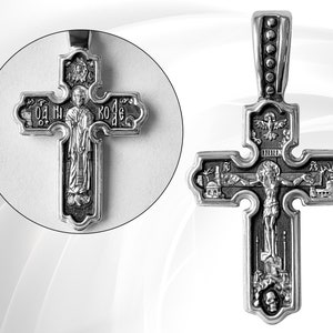 Handmade Greek Cross for Men,Orthodox Pendant St Nicholas,Christian Orthodox Silver Cross Necklace, Bible Verse Crucifix Necklace Men