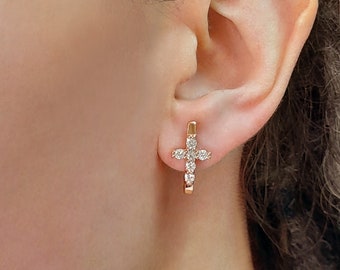 Gold plated cross earrings with cubic zirconia