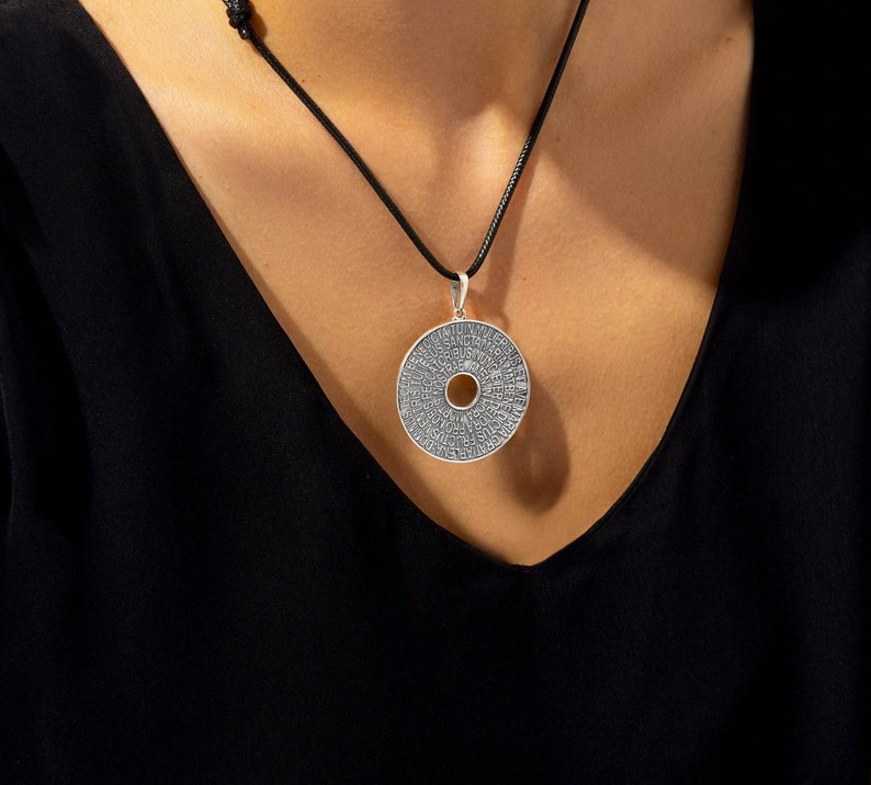 Orthodox Large round pendant Orthodox amulet pendant Saint Maria Necklace for women boho silver Gift for Christian woman image 3