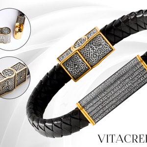 Schwarz Lederarmband Männer Byzantinischen Armband Männer Chunky geflochtenes Armband Leder Vergoldung Silber 24kß
