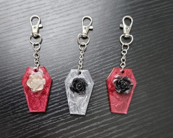 Coffin, Flower Keychain, Resin Keychain, Halloween, Spooky, Gifts