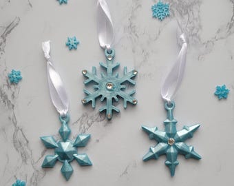 Sky Blue Resin Snowflake Christmas Ornaments - Set of 3