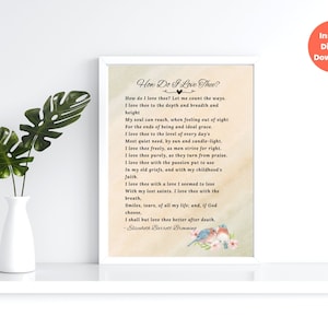Cómo te amo poema de amor, poema de amor imprimible, Elizabeth Barrett Browning, poesía de boda, arte de pared con impresión de poema, impresión de poema de varios tamaños