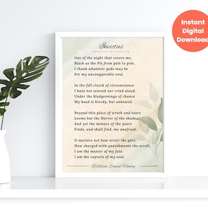 Invictus by William Ernest Henley Printable Quote Motivational Wall Art, Inspirational Downloadable Poem, Digital Softness Minimalist  Print