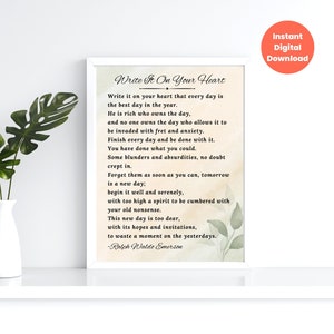 Write It on Your Heart Printable Poem Wall Art, Ralph Waldo Emerson ...