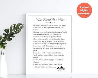 How Do I Love Thee Love Poem, Printable Love Poem, Elizabeth Barrett ...