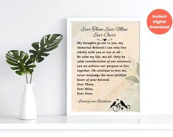 Carta de amor imprimível de Beethoven: "Sempre teu, sempre meu, sempre nosso", votos de casamento, citação para leitura na cerimônia de casamento, Sex and the City