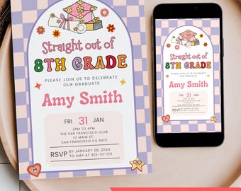 8th Grade Graduation Invite, Editable Eighth Grade Promotion Invitation template, End of Middle School Party Digital Mobile Text Invite