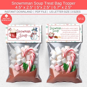 Schneemann-Suppe behandelt Beutel Topper druckbar, Schneemann-Suppe Etikett, Winter Urlaub Weihnachten Klassenzimmer Mitbringsel Anhänger, Heiße Schokolade Geschenk Etiketten